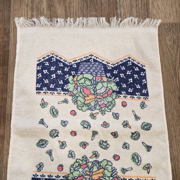 Vtg Stevens Vegetable Print Kitchen Dish Towel Easter Spring USA Fringe Boho - Picture 2 of 9